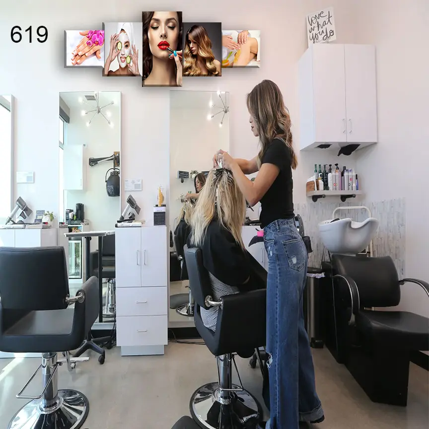 619:لوحة الحلاقة والتجميل من خمس اطارات